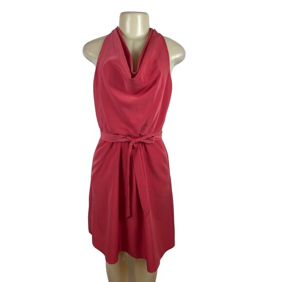 Ann Taylor Red Halter Neck Sleeveless Dress With Belt Tie Back Pleated Sz 2 - Picture 1 of 9
